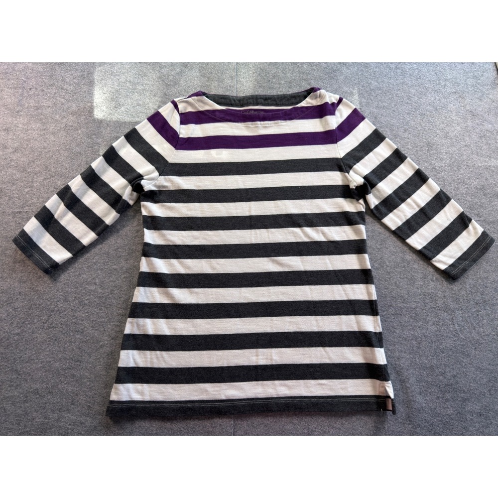Croft & Barrow Striped Boat Neck Top Womens Small Grey White Purple 3/4 Sleeve‎ - Picture 2 of 11